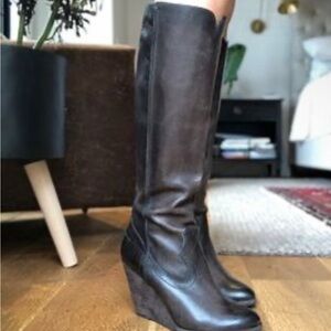 SOLD FRYE Brown Leather Wedge Boots
